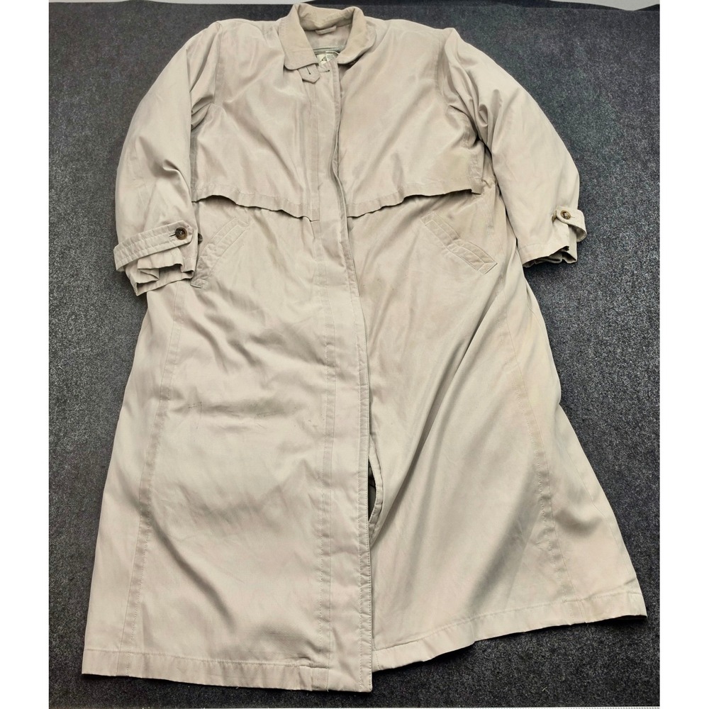 Eddie Bauer Trench Coat Mens Large Tan Plaid Lined Full Zip Long Rain Jacket